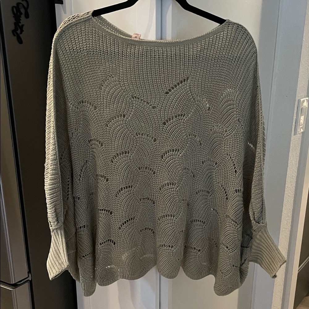 Elegant Moss Gray Knit Poncho Sweater